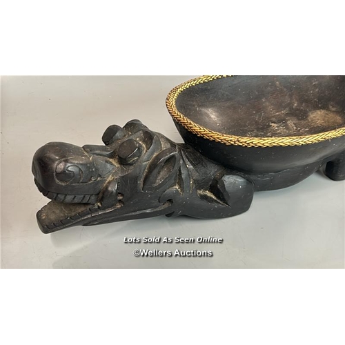 243 - African carved Crocodile bowl with woven rim, 50cm long  / T38