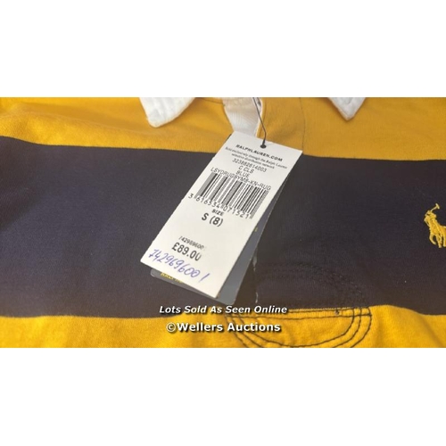 7105 - RALPH LAUREN KIDS STRIPED SMALL LOGO RUGBY SHIRT / S / BLUE / NEW / RRP: 89 / T15