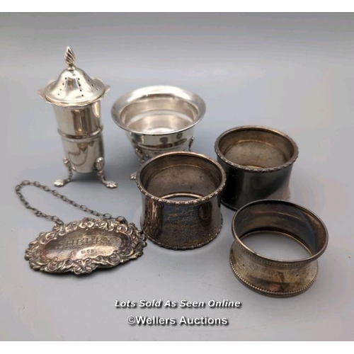 205 - Silver items including a circular, gadroon edge salver on four ball and claw feet, diameter 30cm, ha... 