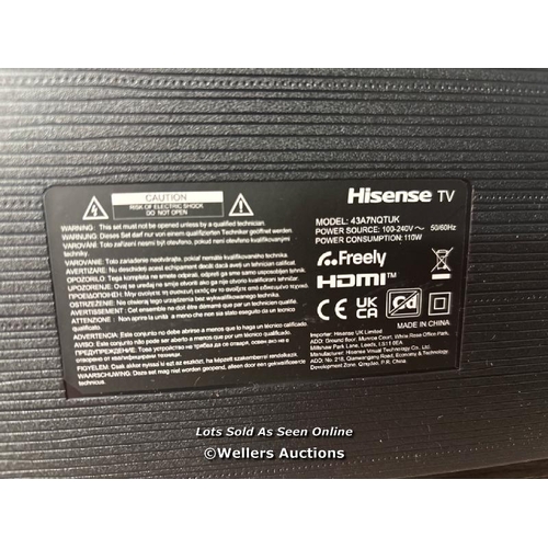 8437 - HISENSE 43A7NQTUK 43 INCH QLED SMART FREELY TV / APPEARS NEW OPEN BOX, POWERS UP, WITH SOUND, WITH R... 