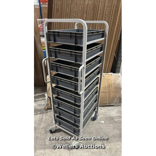 9015 - RRP: 462 - EURO CONTAINER TROLLEY - 250KG CAPACITY - 8 SHELF WITH 8 CONTAINERS / APPEARS NEW