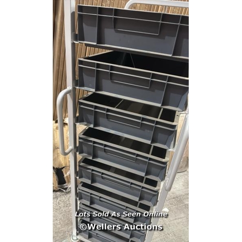 9015 - RRP: 462 - EURO CONTAINER TROLLEY - 250KG CAPACITY - 8 SHELF WITH 8 CONTAINERS / APPEARS NEW