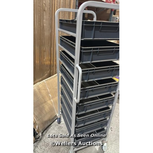 9015 - RRP: 462 - EURO CONTAINER TROLLEY - 250KG CAPACITY - 8 SHELF WITH 8 CONTAINERS / APPEARS NEW