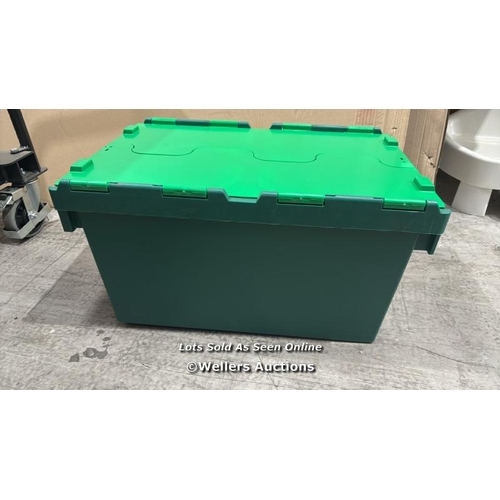 9047 - RRP: 24 / 54 L GREEN TOTE BOX ATTACHED LID CONTAINER / APPEARS NEW