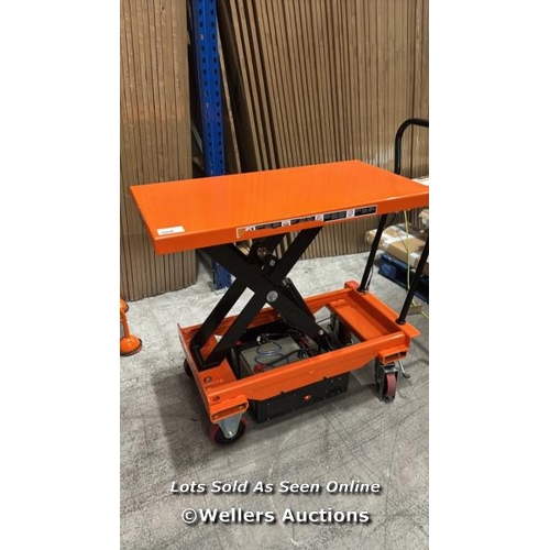 9060 - RRP: 1218 - ELECTRIC MOBILE SCISSOR LIFT TABLE - 300KG CAPACITY - 1600MM HEIGHT / WITHOUT CHARGING C... 