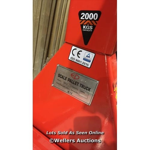 9067 - RRP: 790 - HAND PALLET TRUCK - ELECTRONIC WEIGHING SCALES - 2000KG CAPACITY / MINIMAL IF ANY SIGNS O... 