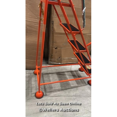 9077 - RRP: 435 - MOBILE WAREHOUSE STEP LADDERS WITH RIBBED RUBBER STEPS AND DOMED FEET / MINIMAL IF ANY SI... 