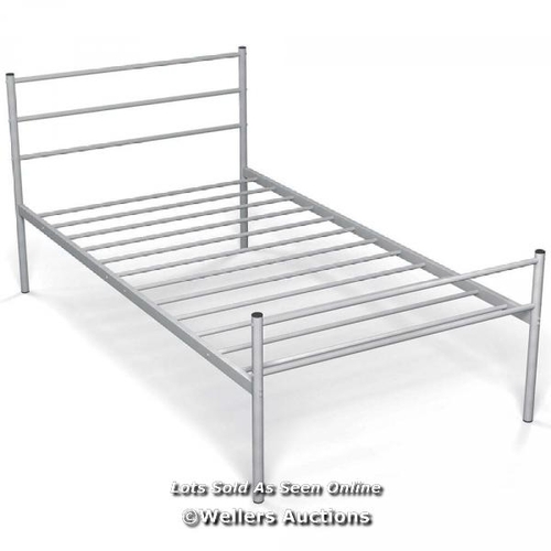 1070 - RRP: 47.00 - SINGLE SILVER METAL BED FRAME  / 1 BOX ONLY / SEE IMAGES