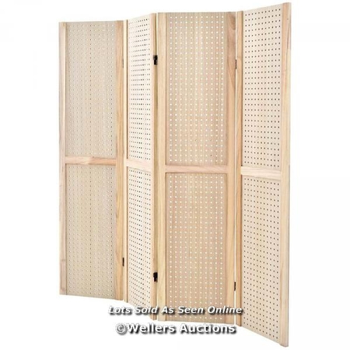 1071 - RRP: 85.00 - 4 PANEL WOODEN FOLDING ROOM DIVIDER WITH PEGBOARD DISPLAY / 1 BOX ONLY / SEE IMAGES