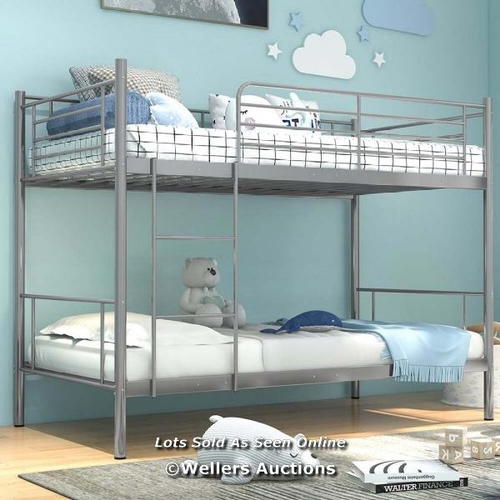 1076 - RRP: 123.00 - DOUBLE SLEEPER SILVER BUNK BED FRAME WITH LADDER / 1 BOX ONLY / SEE IMAGES