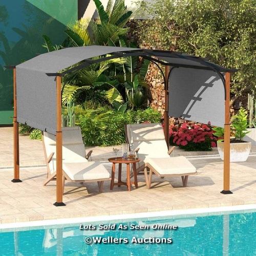 1091 - RRP: 340.00 - 3 X 3.6M GREY ARCHED RETRACTABLE PERGOLA WITH CANOPY / 1 BOX ONLY / SEE IMAGES