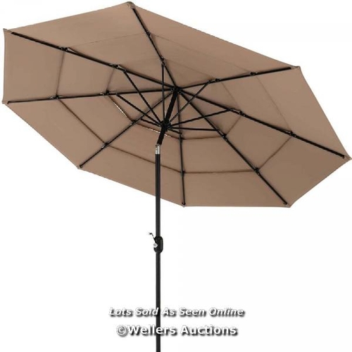 1097 - RRP: 74.00 - COFFEE CRANK AND TILT DOUBLE VENTED PARASOL 3M / 1 BOX ONLY / SEE IMAGES