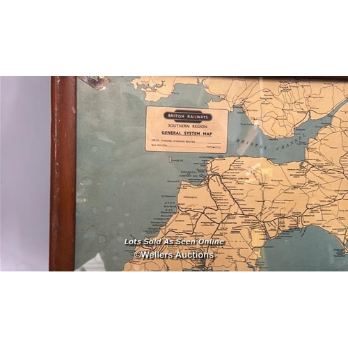 210 - A framed section of a vintage British Railway southern region general system map, 63 x 24cm / AN19