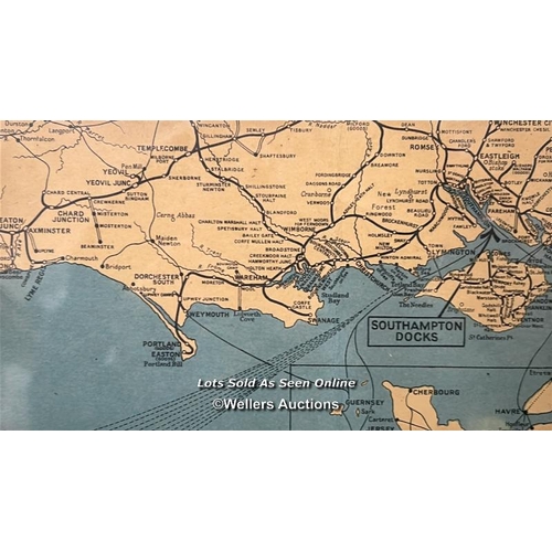 210 - A framed section of a vintage British Railway southern region general system map, 63 x 24cm / AN19