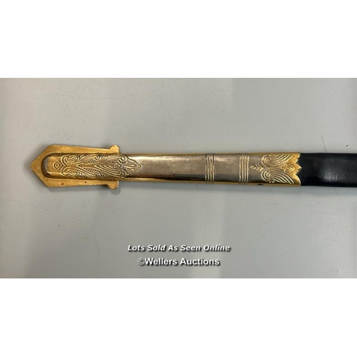 211 - A modern Naval officers sword made by Renown, gilt brass and plastic hilt with Lion motif, blade etc... 