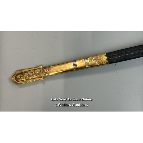 211 - A modern Naval officers sword made by Renown, gilt brass and plastic hilt with Lion motif, blade etc... 