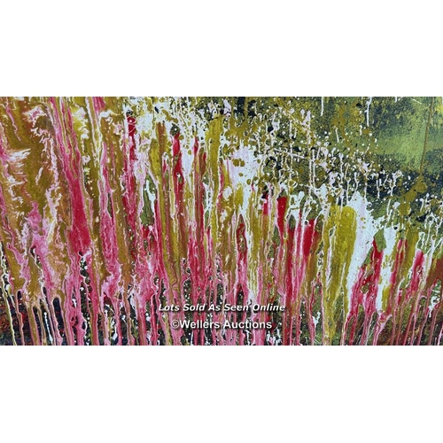 255 - A large colorful abstract painting in heavy oils on canvas, signed with initials 'R. A. H., 121 x 12... 