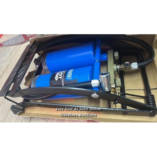 5079 - DRAPER DOUBLE-CYLINDER FOOT PUMP | PRESSURE GAUGE AND ACCESSORIES | PORTABLE DOUBLE BARREL BIKE AND ... 