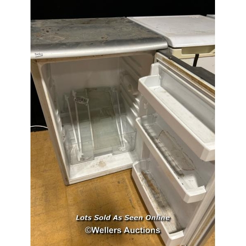 11 - Three Beko undercounter fridges / Buyer will be responsible for removal, located in the large hall /... 