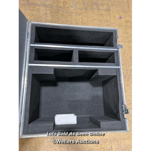 56 - Flight case on wheels, foam insterts, 64cm (h) x 56cm (w) x 37.5cm (d) / Buyer will be responsible f... 