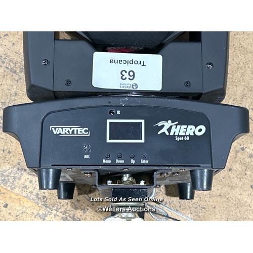 63 - Varytec Hero Spot 60 LED spotlight with moving head / Buyer will be responsible for removal, located... 