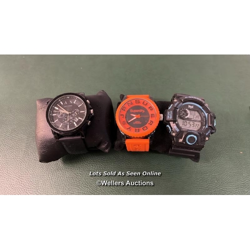 9692 - X3 WATCH INC. ARMANI EXCHANGE  AX1326 - GLASS SCRATCHED, SUPERDRY JAPAN MOVEMENT , EVERLAST K-SPORT