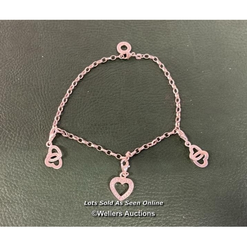 9702 - X4 SILVER INC. TOMAS SABO BRACELET, DOUBLE HEART PINGENTS, SINGLE HEART PINGENT