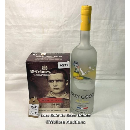 9733 - X2 INC. GREY GOOSE LEMON FLAVORED VODKA 1 LITER/ 19 CRIMES CHARD BAG IN BOX RED WINE 1.5L