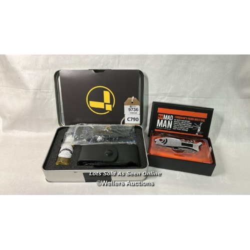 9736 - X2 MULTI-TOOL INC. LEATHERMAN FOR REAL LIFE SET, MAD MAN DISHERMAN'S FRIEND MULTI-TOOL