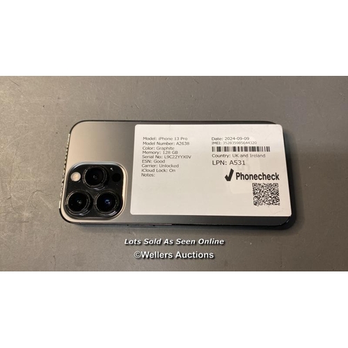 9816 - IPHONE 13 PRO / A2638 / GRAPHITE/128GB / IMEI-3528359855644320  / I-CLOUD LOCKED