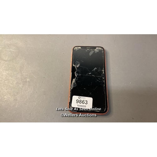 9863 - IPHONE XR / A2105 / CORAL/64GB / IMEI-357361090458659  / I-CLOUD LOCKED