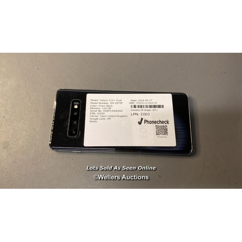 9884 - GALAXY S10+ DUAL/SM-G975F/PRISM BLACK/128GB / IMEI-354652101894152 GOOGLE ACCOUNT UNLOCKED