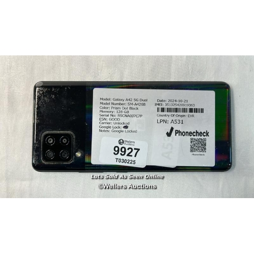 9927 - SAMSUNG GALAXY A42 5G DUAL/ SM-A426B/ 128GB/ PRISM DOT BLACK/ IMEI: 351325420919363/ GOOGLE LOCKED