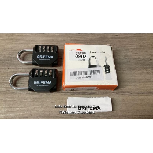 7060 - GRIFEMA GA1001 COMBINATION PADLOCK, 4 DIGIT CODED ZINC ALLOY HEAVY DUTY LOCKER LOCK 2 PACK WEATHERPR... 