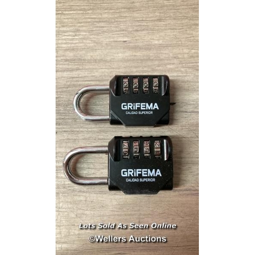 7060 - GRIFEMA GA1001 COMBINATION PADLOCK, 4 DIGIT CODED ZINC ALLOY HEAVY DUTY LOCKER LOCK 2 PACK WEATHERPR... 