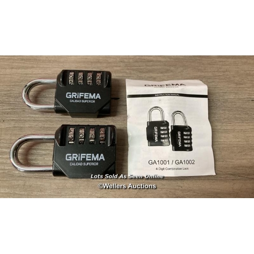 7060 - GRIFEMA GA1001 COMBINATION PADLOCK, 4 DIGIT CODED ZINC ALLOY HEAVY DUTY LOCKER LOCK 2 PACK WEATHERPR... 