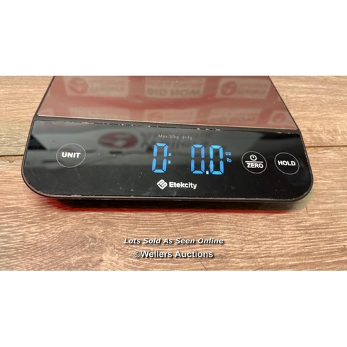 7089 - ETEKCITY 10KG DIGITAL KITCHEN SCALES,WATERPROOF, USB RECHARGEABLE FOOD SCALES WITH LED DISPLAY,HOLD&... 