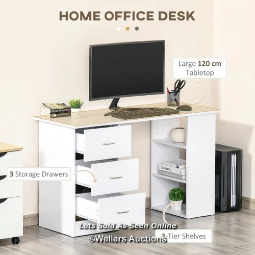 5396 - RRP: 99.99 - HOMCOM COMPUTER DESK, WRITING TABLE, PC WORKSTATION WITH 3 STORAGE SHELVES AND DRAWERS,... 