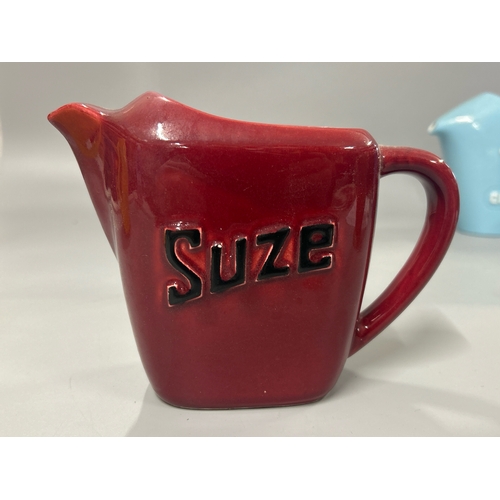 2 - Seven vintage aperitif advertising jugs including Suze, Booth's, Gitanes and Ricard, tallest 20cm hi... 