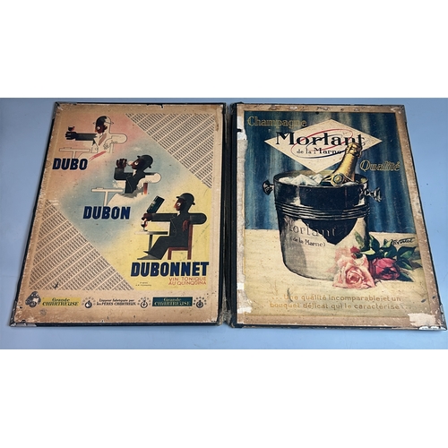 15 - Vintage French advertising signs and menu covers including Dubonnet, Byrrh and Bichat Champagne / AN... 