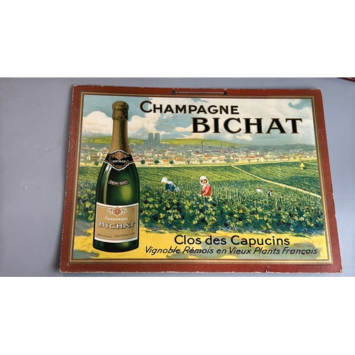 15 - Vintage French advertising signs and menu covers including Dubonnet, Byrrh and Bichat Champagne / AN... 