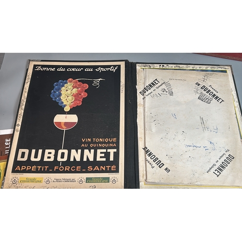 15 - Vintage French advertising signs and menu covers including Dubonnet, Byrrh and Bichat Champagne / AN... 