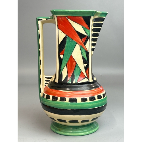 16 - Myott & Son art deco hand painted jug no. 8695, reg no. 789316, 22cm high. Base showing signs of rep... 