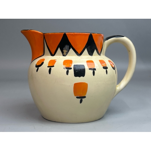 19 - Three Myott & Son art deco hand painted jugs, numbers 8035 and 8037, largest 14.5cm high / AN12