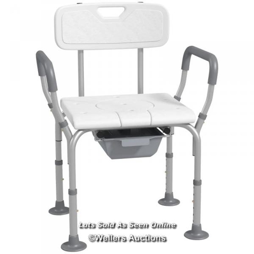 1068 - RRP: 47.99 - HEIGHT ADJUSTABLE SHOWER STOOL WITH ARMS AND BACK, NON-SLIP BEDSIDE COMMODE WITH DETACH... 