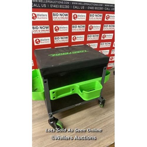 41 - TREKTERRA TOOLBOX SHOP STOOL WITH UNDERSEAT STORAGE / SIGNS OF USE / DAMAGED / SEE IMAGES / P10