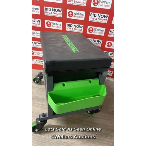 41 - TREKTERRA TOOLBOX SHOP STOOL WITH UNDERSEAT STORAGE / SIGNS OF USE / DAMAGED / SEE IMAGES / P10