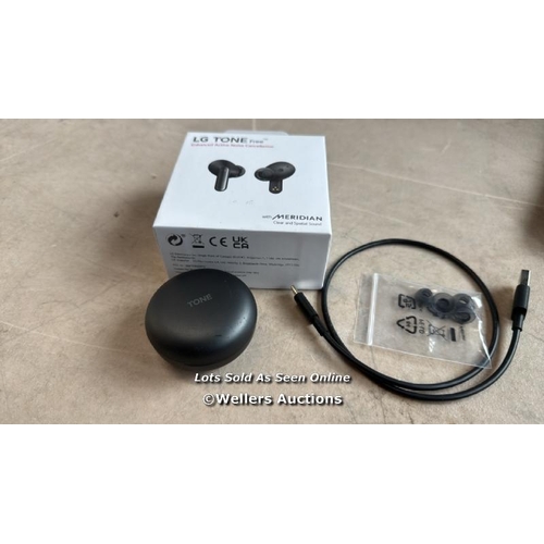 8949 - LG UFP5 WIRELESS EARBUDS / POWERS UP / MINIMAL IF ANY SIGNS OF USE / CONNECTS TO BT / WITH CHARGING ... 