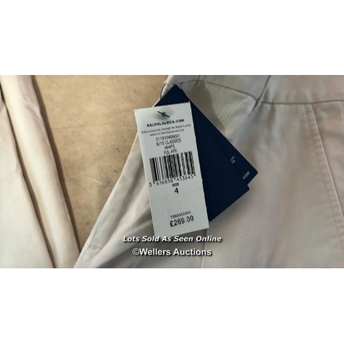 8211 - POLO RALPH LAUREN FLARE FLAT FRONT 4 WHITE TROUSERS / NEW WITH TAGS / RRP: 269 / G8