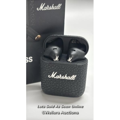 8920 - MARSHALL MINOR III WIRELESS EARBUDS IN BLACK / POWERS UP / MINIMAL SIGNS OF USE / CONNECTS TO BT / P... 